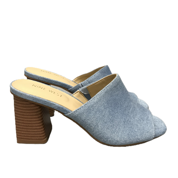 Blue Sandals Heels Block By Nine West, Size: 6.5 Cheap