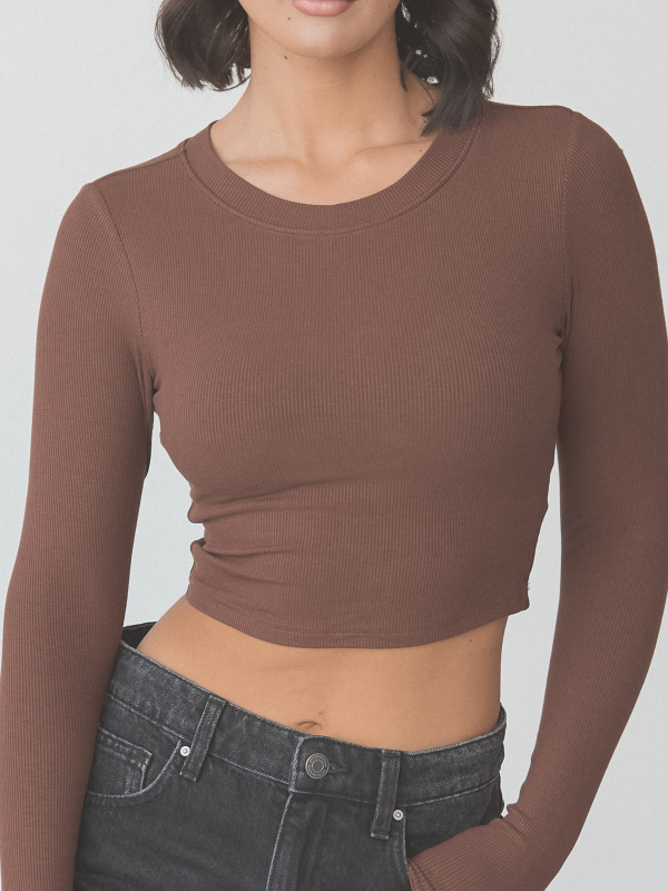 Ribbed Crew Neck Long Sleeve Crop For Discount